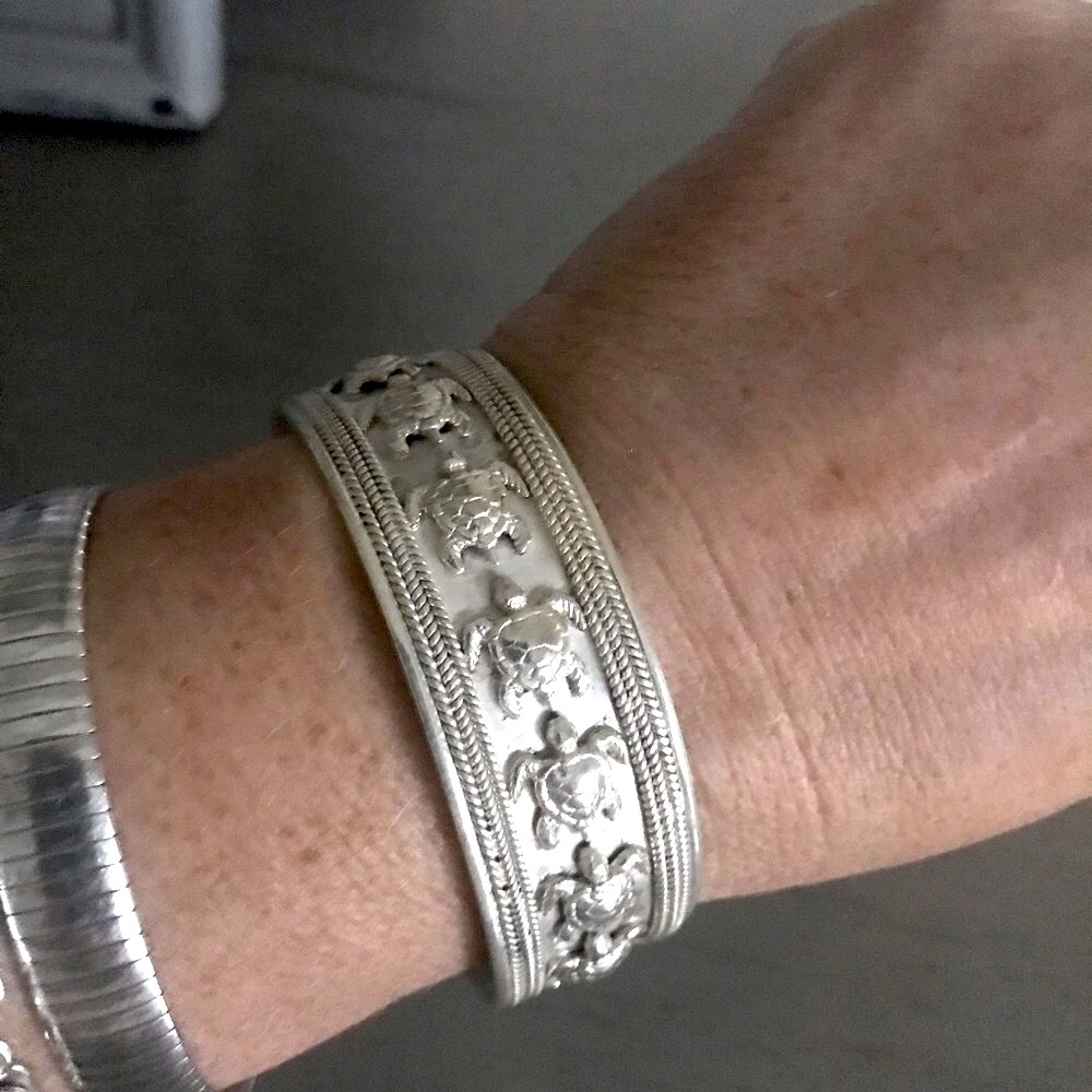 Sterling Silver Sea Turtle Cuff Bangle